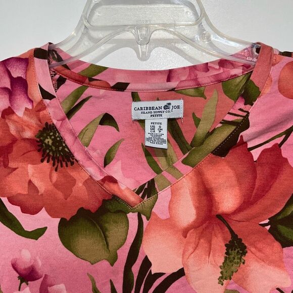 Caribbean Joe Women's Multicolor Floral V-Neck 3/4 Sleeve Blouse Petite Small - Picture 5 of 10